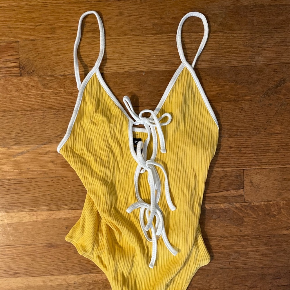 Yellow Lace Plunge Bodysuit